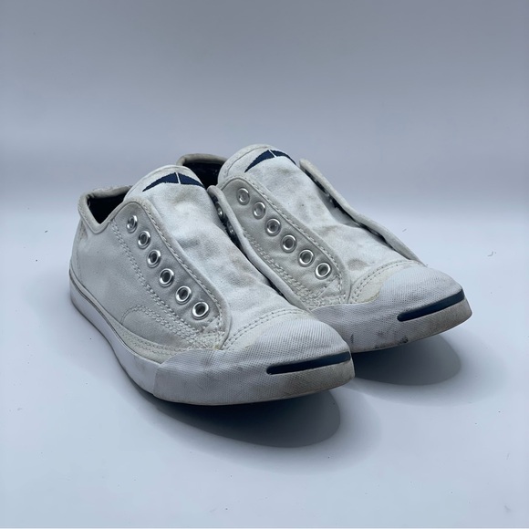 Converse Jack Purcell Slip-On Laceless White Canvas Low Top  Women’s Sz 6.5 - Picture 2 of 9